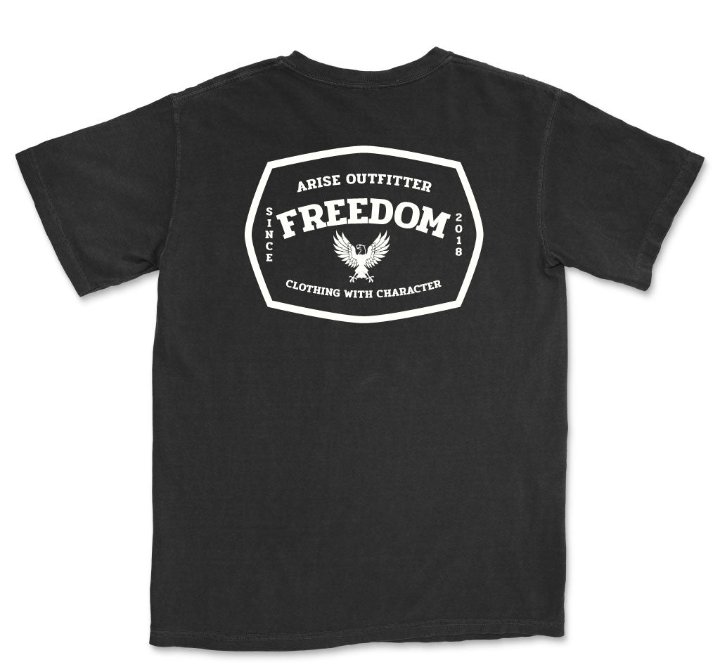Comfort Colors Freedom Men Black Graphic Vintage T-Shirt with Eagle on front and back 