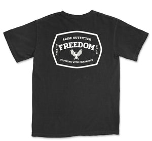 Comfort Colors Freedom Men Black Graphic Vintage T-Shirt with Eagle on front and back 