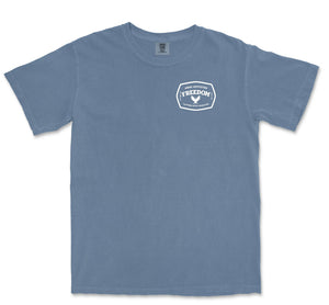 Comfort Colors Freedom Men Blue Jean Graphic Vintage T-Shirt with Eagle on back 