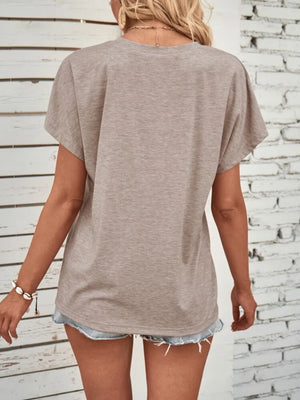Half Button Short Sleeve Top- Mocha