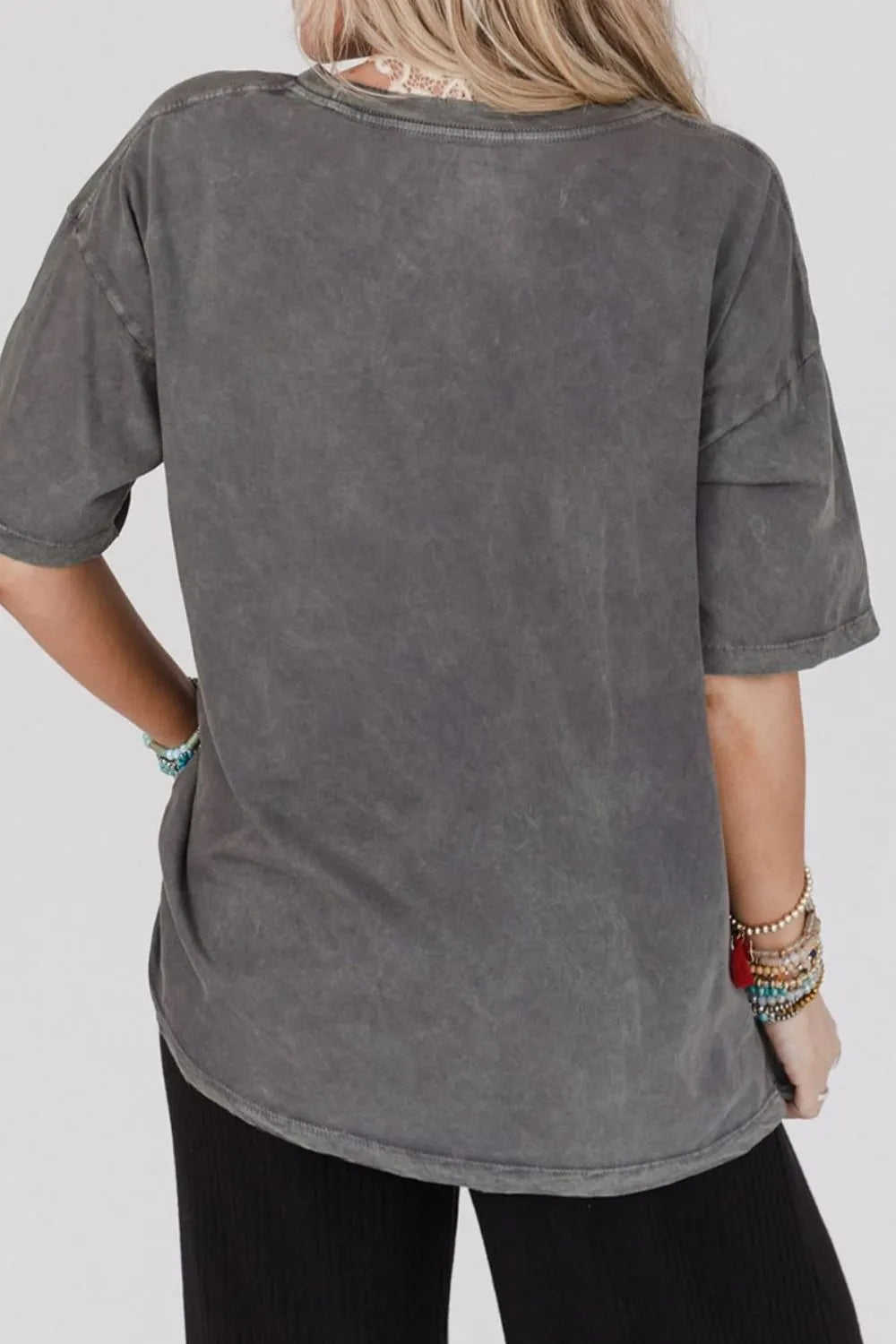 Kindness Butterflies Graphic Mineral Wash Loose Tee- Dark Gray