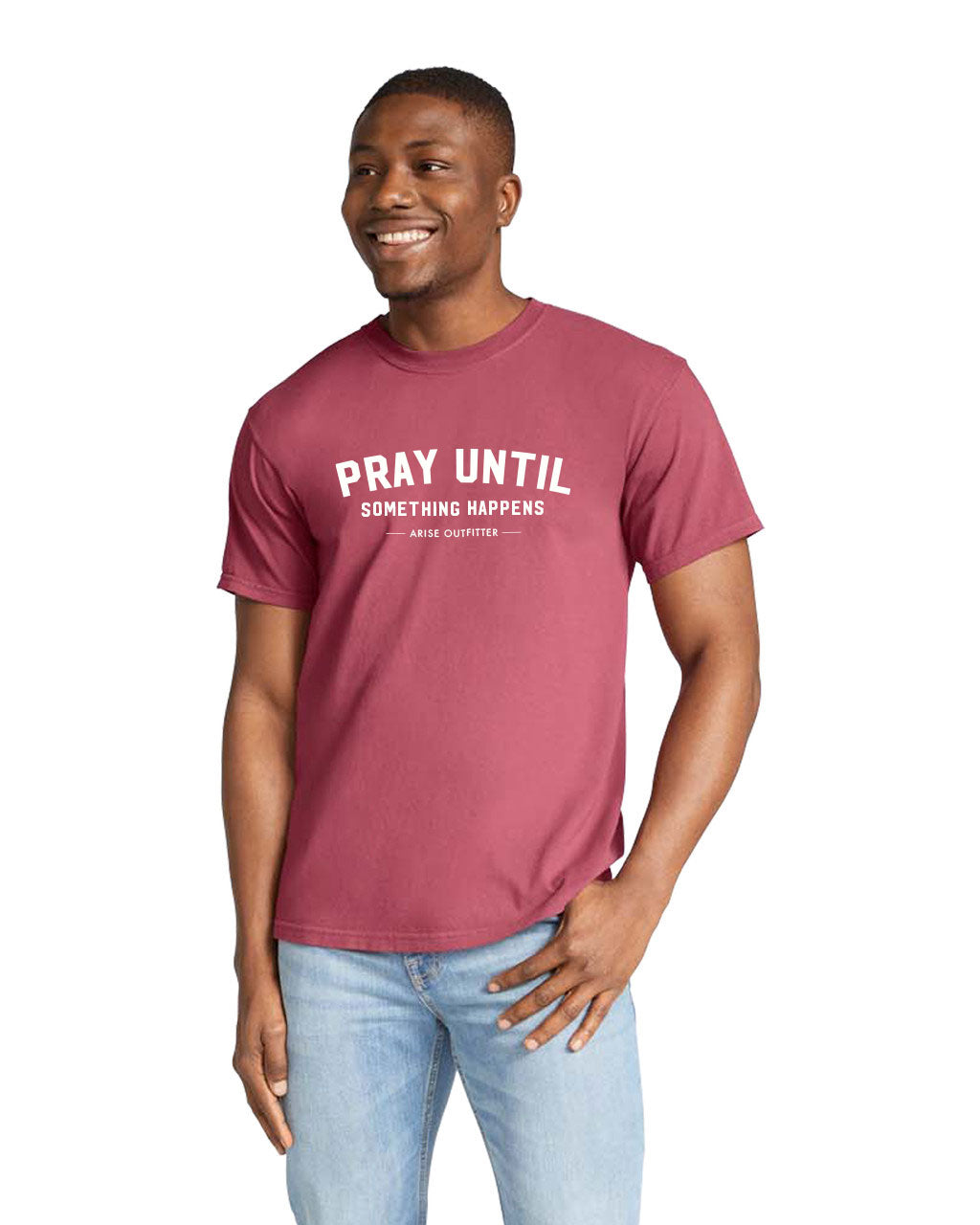 Comfort Colors Crimsom Pray Until Something Happens Men Graphic Vintage T-Shirt