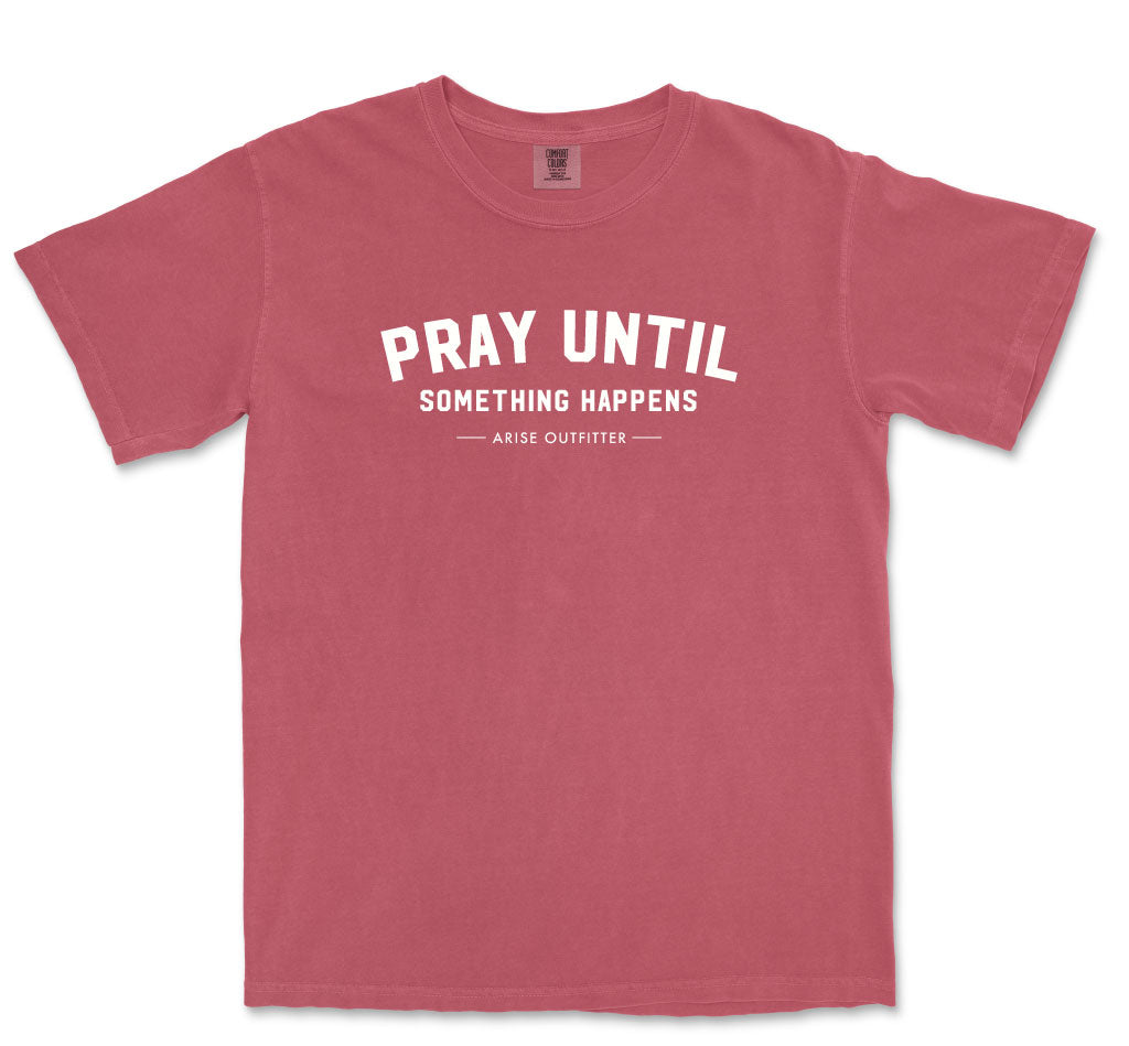 Comfort Colors Crimsom Pray Until Something Happens Men Graphic Vintage T-Shirt