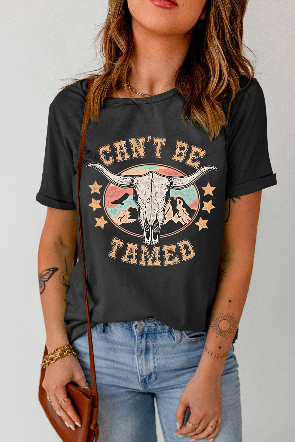 CAN'T BE TAMED Graphic Short Sleeve Tee- Black