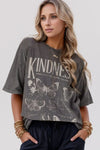 Kindness Butterflies Graphic Mineral Wash Loose Tee- Dark Gray