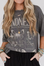 Kindness Butterflies Graphic Mineral Wash Loose Tee- Dark Gray