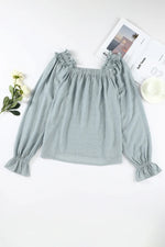 Frill Trim Flounce Sleeve Blouse- Sage