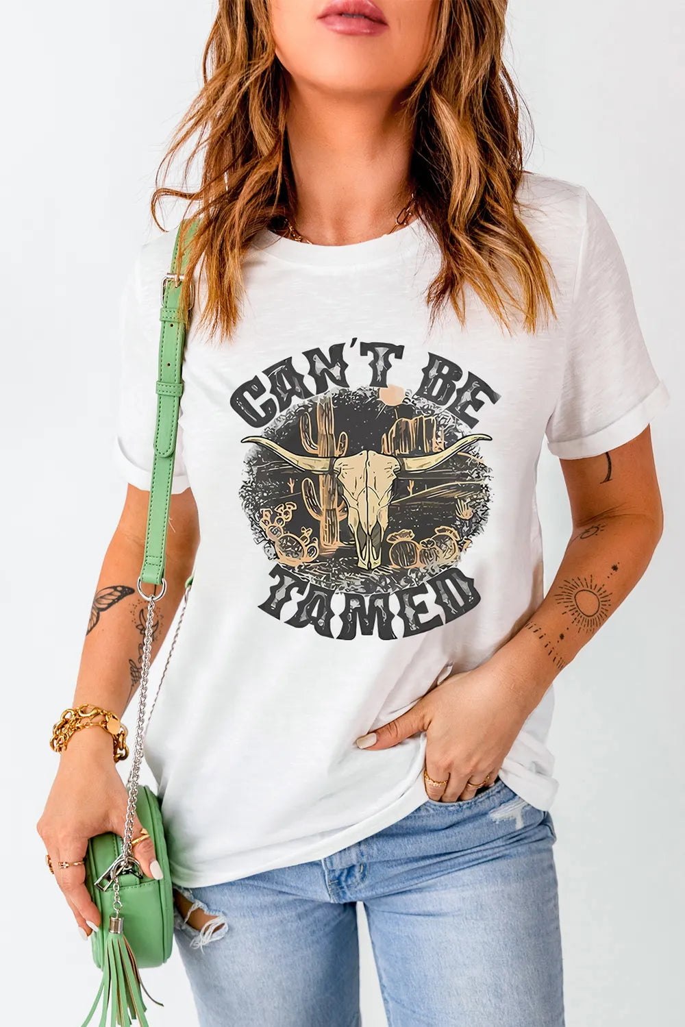 Graphic Round Neck Short Sleeve T-Shirt- White