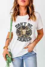 Graphic Round Neck Short Sleeve T-Shirt- White