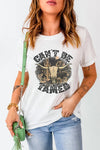 Graphic Round Neck Short Sleeve T-Shirt- White