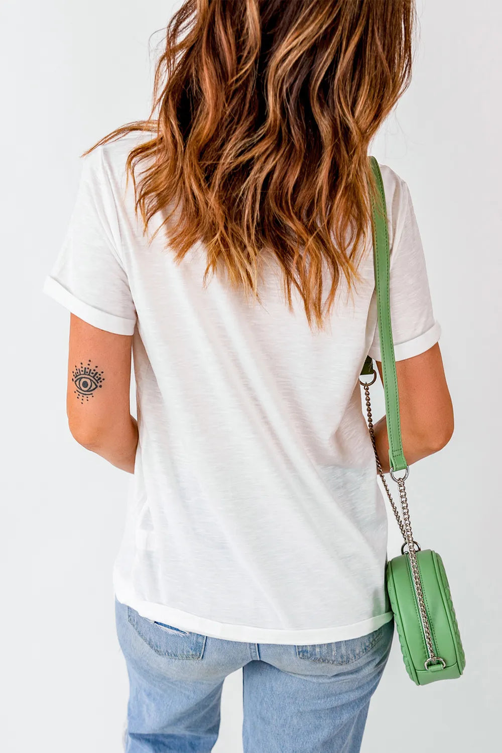 Letter Graphic Round Neck Short Sleeve T-Shirt- White