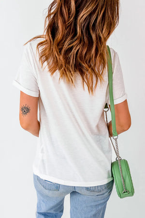 Letter Graphic Round Neck Short Sleeve T-Shirt- White