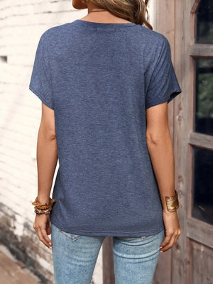 Half Button Short Sleeve Top- Dusty Blue