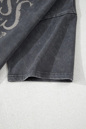 Kindness Butterflies Graphic Mineral Wash Loose Tee- Dark Gray