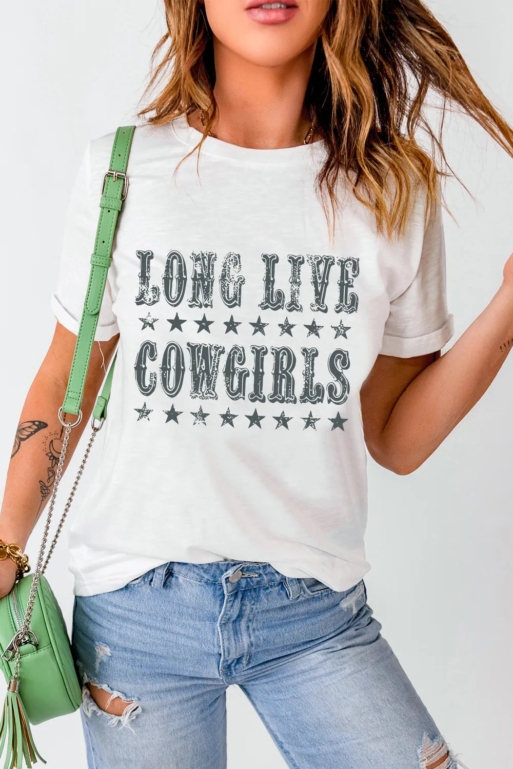 Letter Graphic Round Neck Short Sleeve T-Shirt- White
