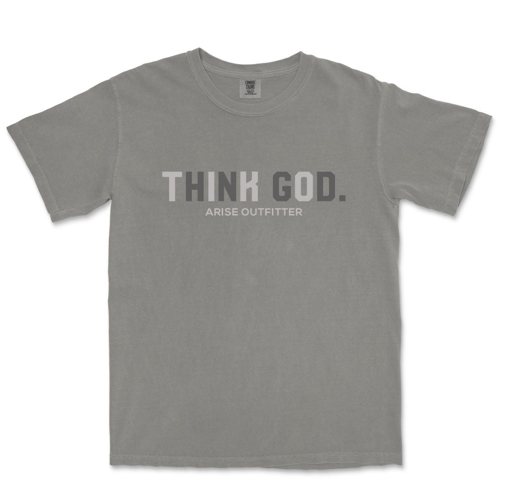 Comfort Colors Grey Think God Men Graphic Vintage T-Shirt