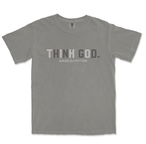 Comfort Colors Grey Think God Men Graphic Vintage T-Shirt