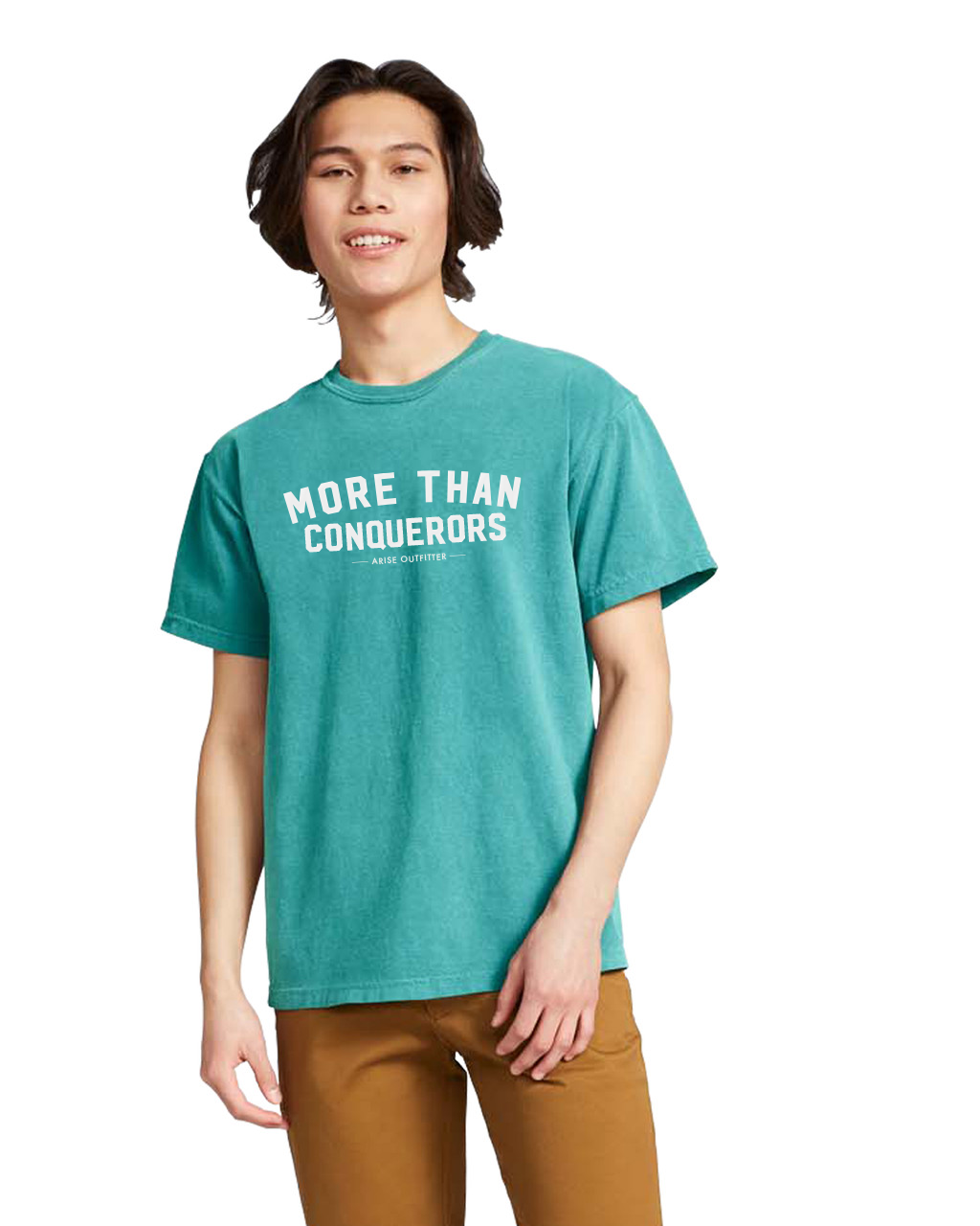 Comfort Colors Seafoam More Than Conquerors Graphic Men Vintage T-Shirt