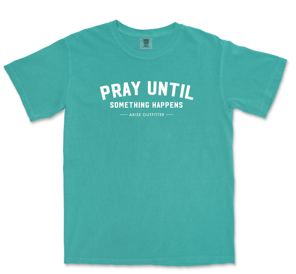Comfort Colors Seafoam Pray Until Something Happens Men Graphic Vintage T-Shirt