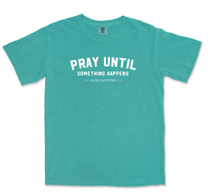 Comfort Colors Seafoam Pray Until Something Happens Men Graphic Vintage T-Shirt