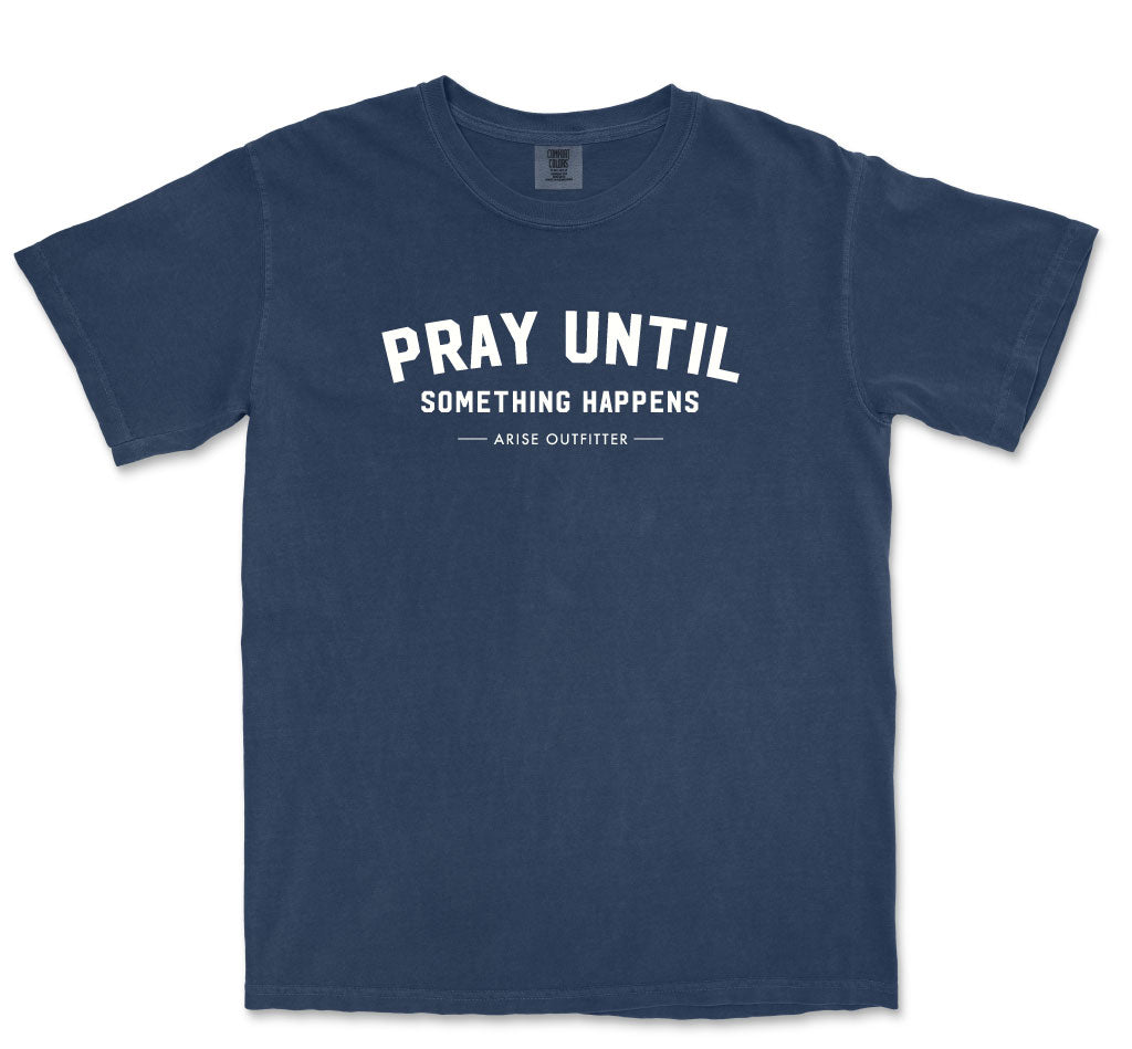 Comfort Colors True Navy Pray Until Something Happens Men Graphic Vintage T-Shirt