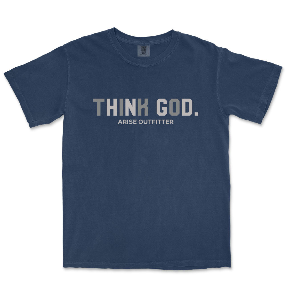 Comfort Colors True Navy Think God Men Graphic Vintage T-Shirt