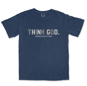 Comfort Colors True Navy Think God Men Graphic Vintage T-Shirt