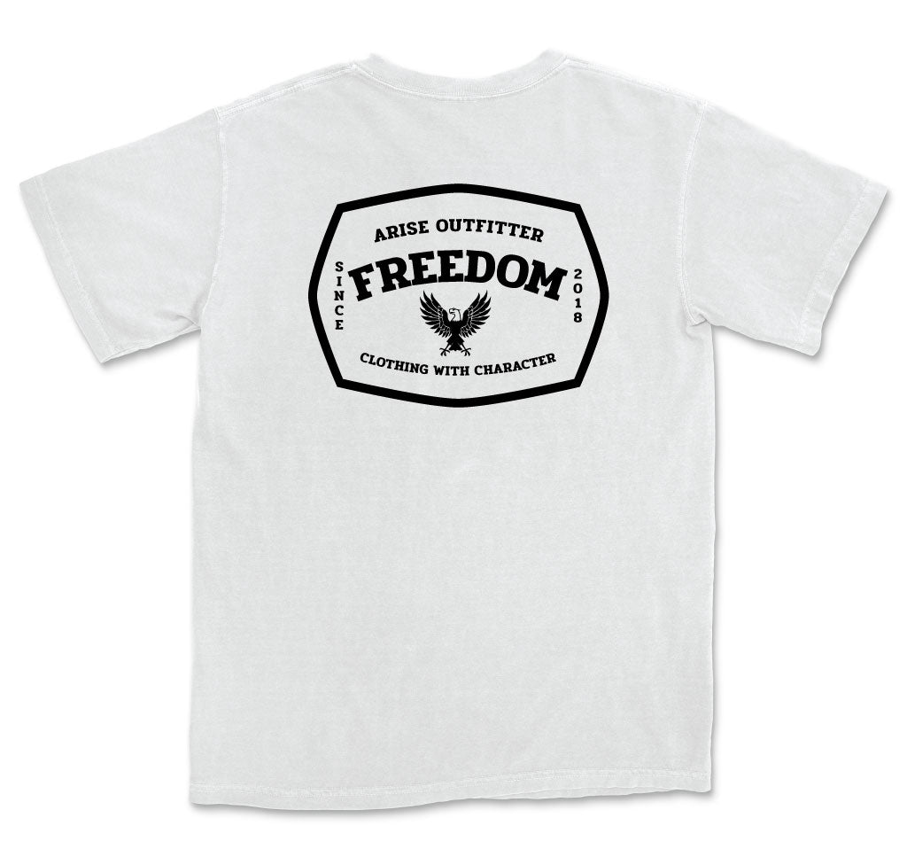 Comfort Colors Freedom Men White Graphic Vintage T-Shirt with Eagle on back 