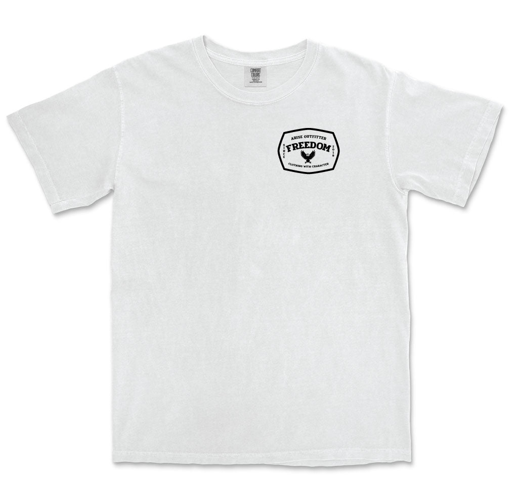 Comfort Colors Freedom Men White Graphic Vintage T-Shirt with Eagle on front and back 