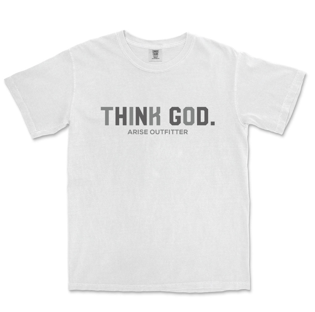 Comfort Colors White Think God Men Graphic Vintage T-Shirt