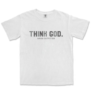 Comfort Colors White Think God Men Graphic Vintage T-Shirt